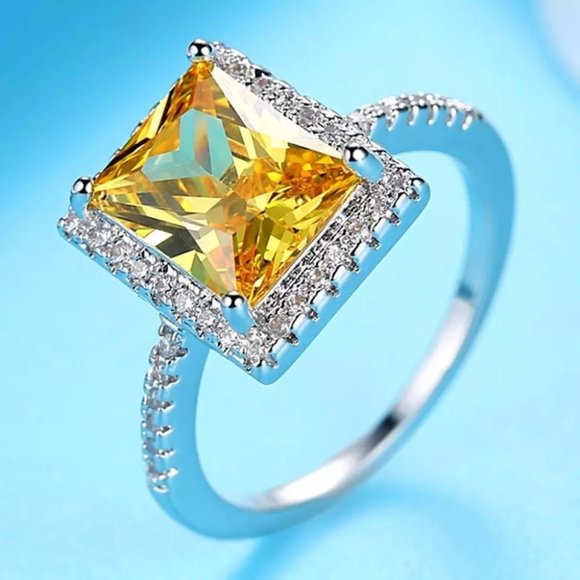 Champagne Cubic Zirconia Wedding White Gold Ring - Picture 6 of 6